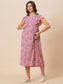 Organic Cotton Long Length Maternity Dress with Flutter sleeves ISML024-Pink Flowerburst-