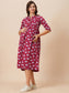 Organic Cotton Full Length Maternity Dress with 3/4th sleeves ISML022-Wine Sakura