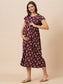 Organic Cotton Long Length Maternity Dress with Flutter sleeves ISML025-Brown Petals-