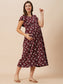 Organic Cotton Long Length Maternity Dress with Flutter sleeves ISML025-Brown Petals-