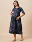 Organic Cotton Long Length Maternity Dress with 3/4th sleeves ISML023-Grunge Flowerburst-