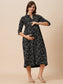 Organic Cotton Full Length Maternity Dress with 3/4th sleeves ISML021-Black line art