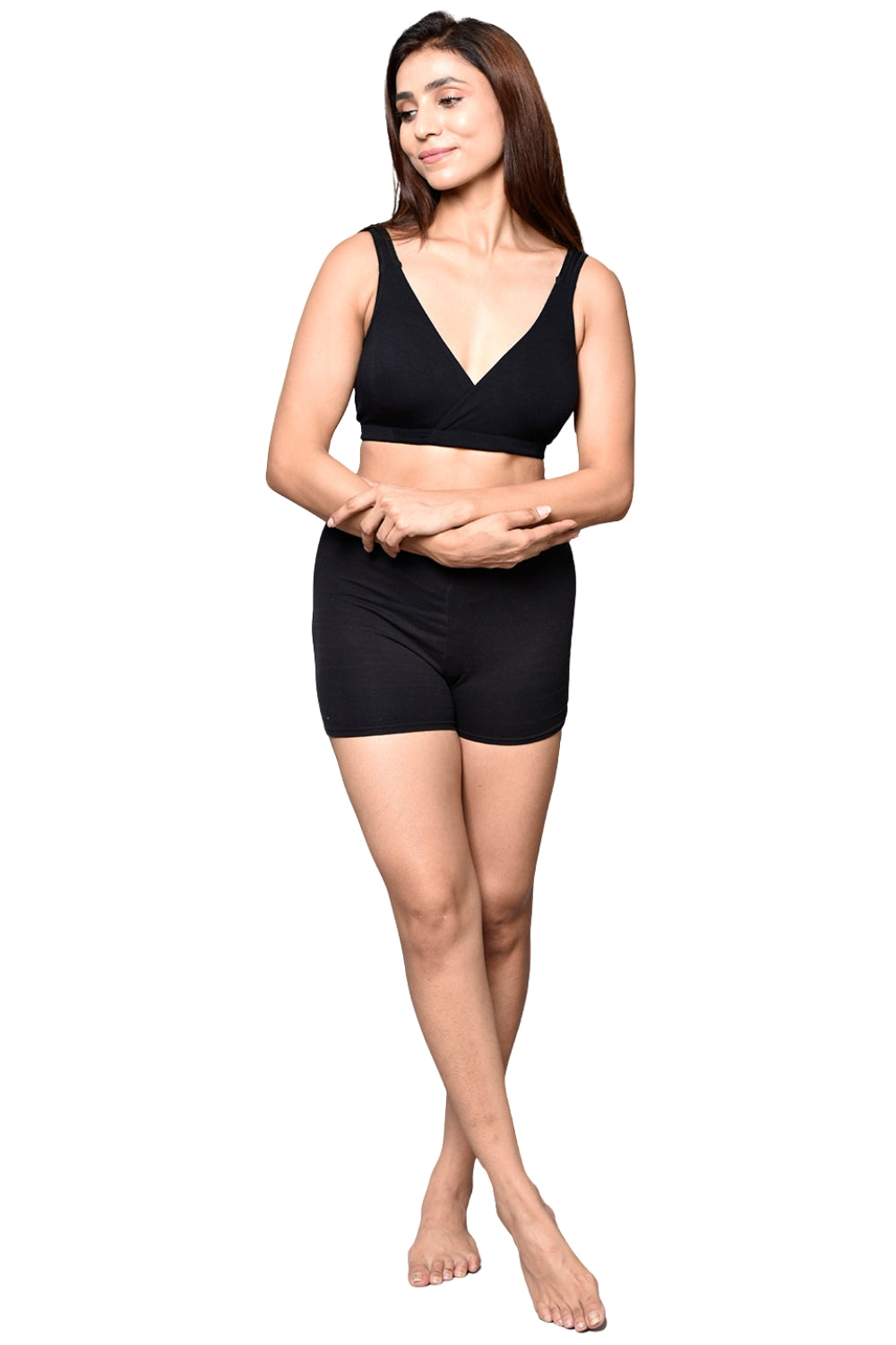 Inner Sense Organic Cotton Bamboo Overlap Nursing Bra With Removable Pads