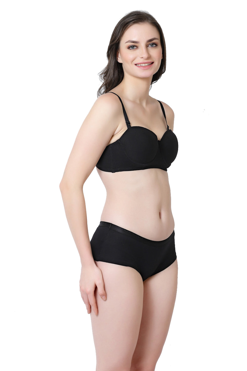 Organic Cotton  Antimicrobial Seamless Strapless Bra and Panty set-ISB102_ISP038-Black-