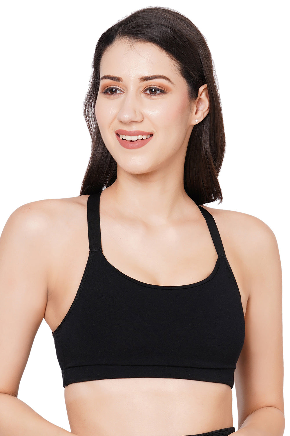 Organic Cotton Antimicrobial Low Impact sports bra with removable pads-ISB112-Black-