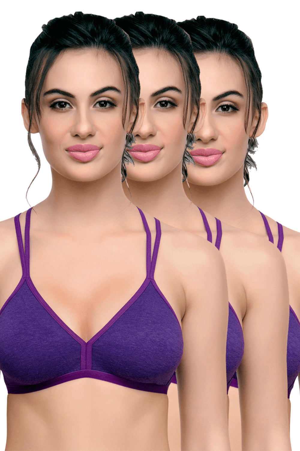 Organic Cotton  Antimicrobial Non-wired Non-padded String-back Bralette(Pack of 3)-ISB092_92_92-