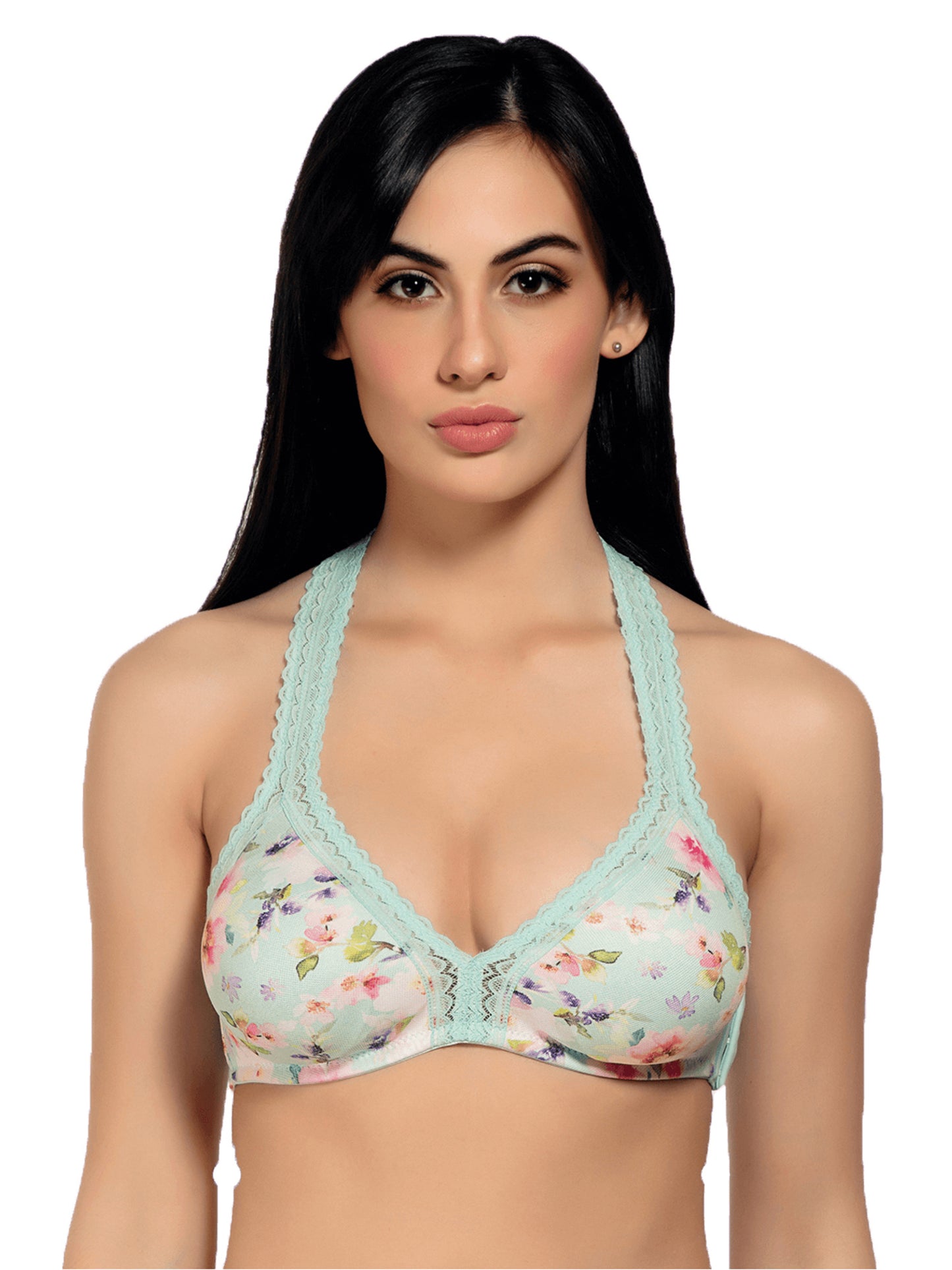 Organic Cotton  Blended Antimicrobial Non-wired Lace touch Bralette-ISB094-