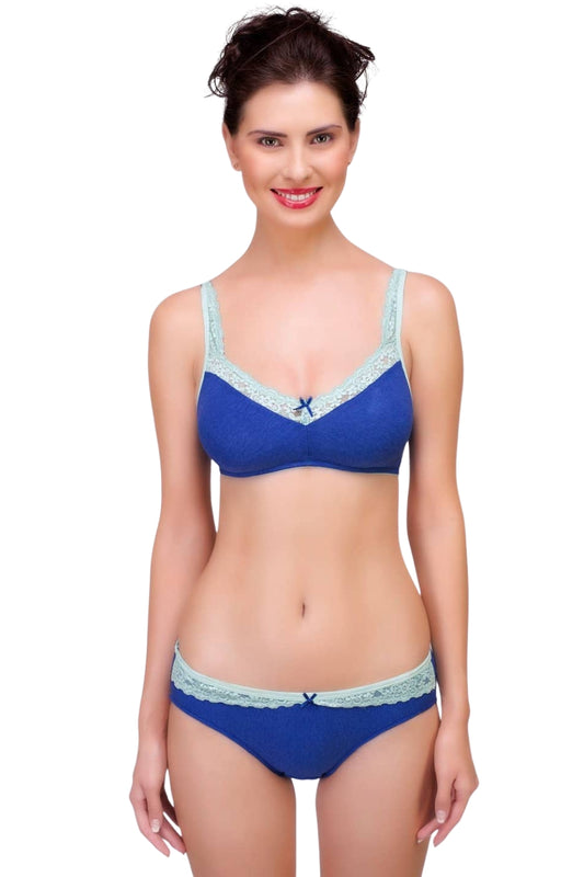 Organic Cotton Antimicrobial Laced Soft Bra & Panty Set-ISBP017A-