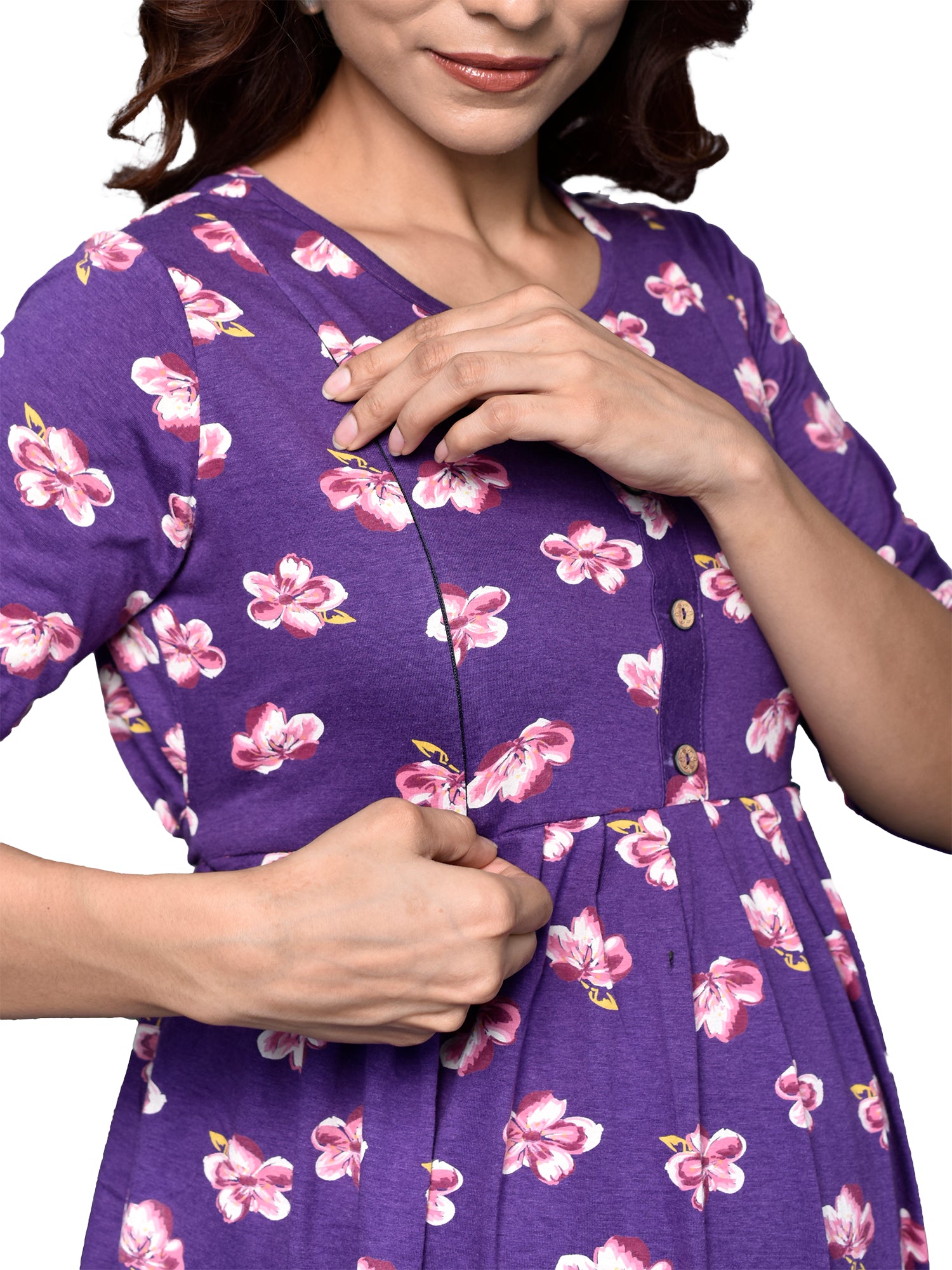 Organic Cotton Long Length Maternity Dress with 3/4th sleeves ISML016- –  Inner Sense