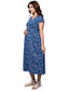 Organic Cotton Maxi Length Maternity Dress with short sleeves ISML018-Blue Vintage Garden