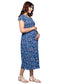 Organic Cotton Maxi Length Maternity Dress with short sleeves ISML018-Blue Vintage Garden