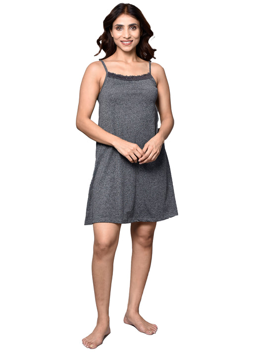 Organic Cotton Nightdress with Hairband ISL061-Deep Grey-