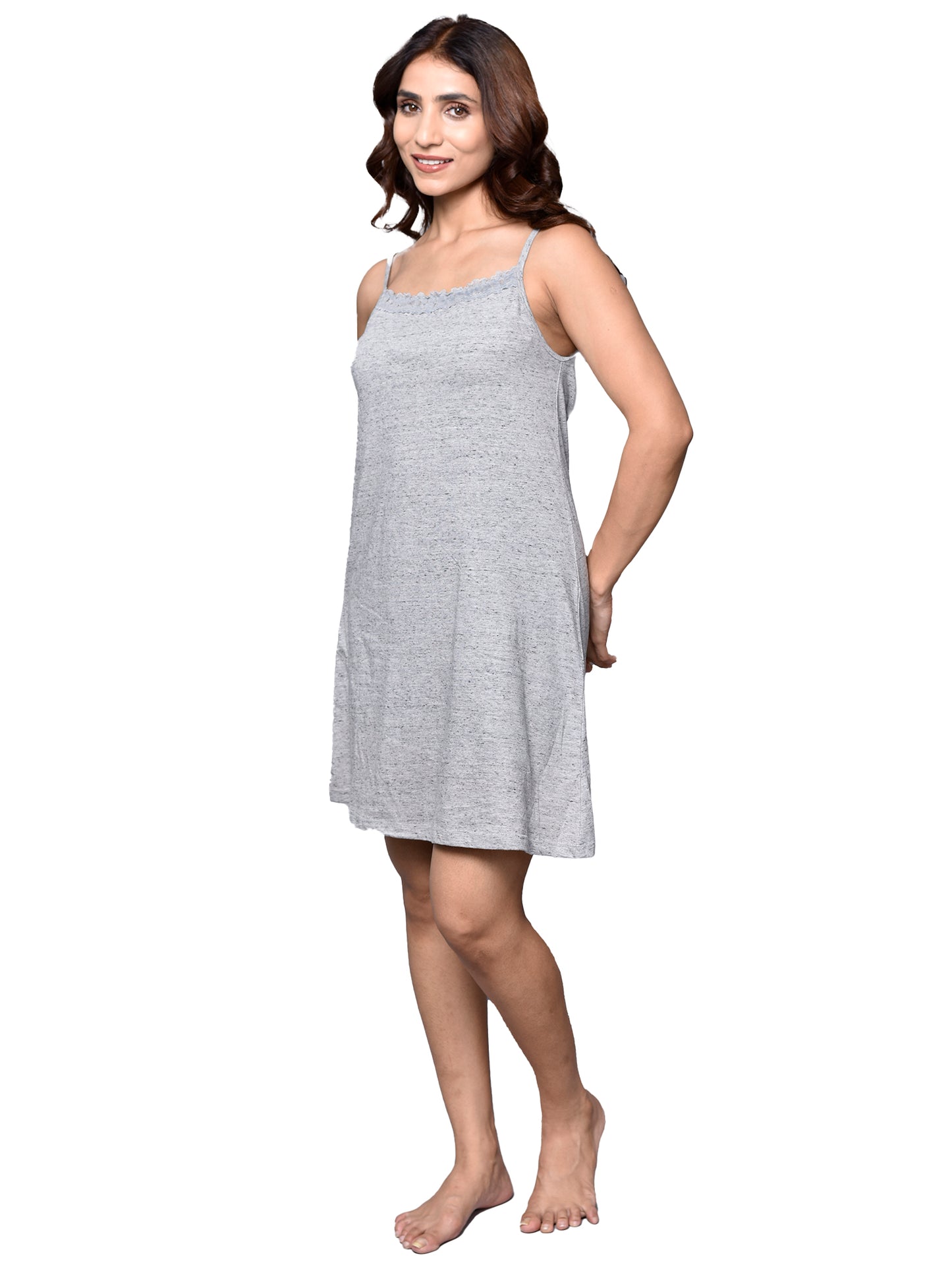 Organic Cotton Nightdress with Hairband ISL062-Grey Lines