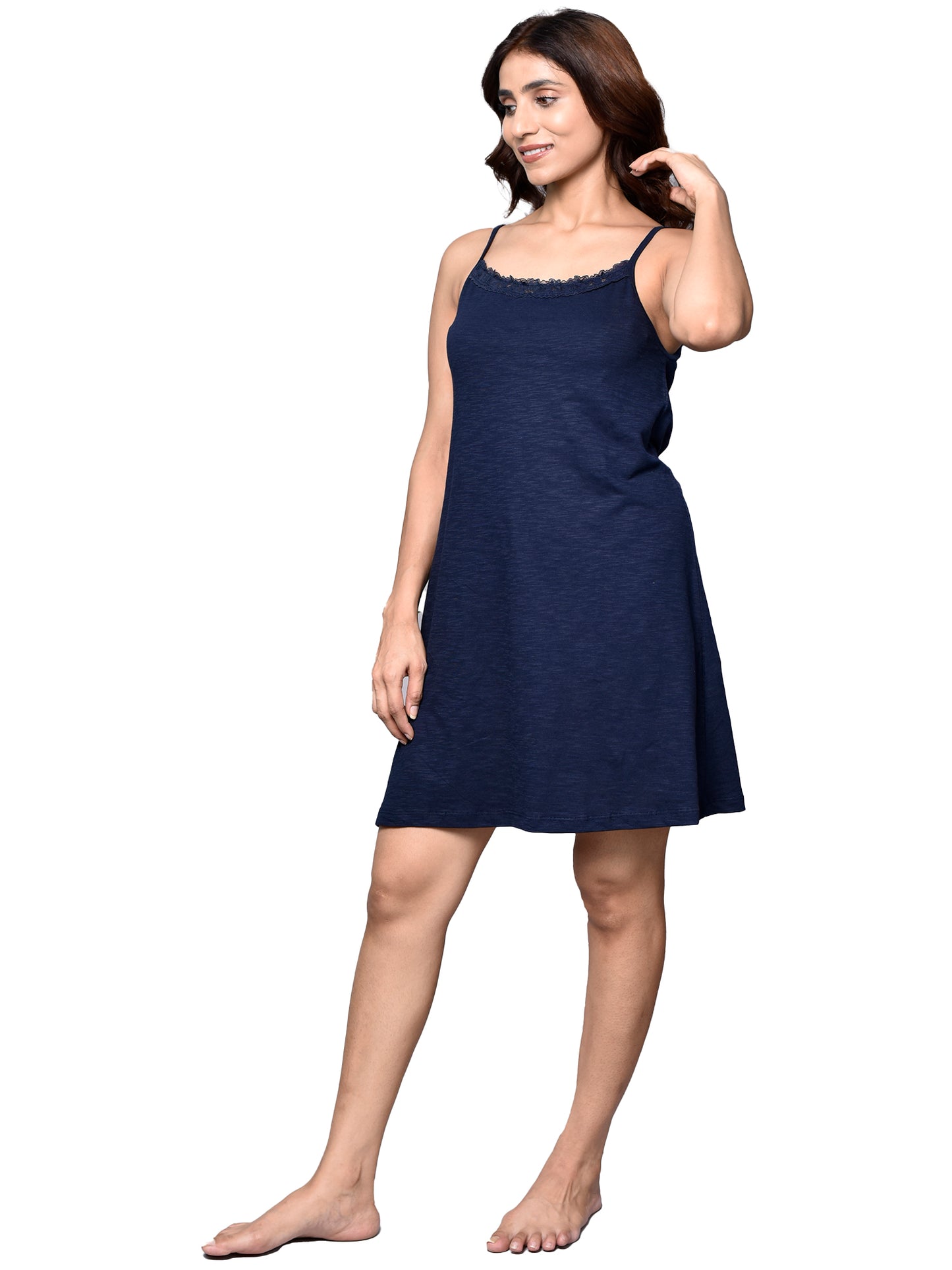 Organic Cotton Nightdress with Hairband ISL060-Navy Blue