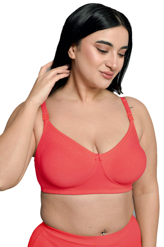 Plus Size Bright Pink Organic Cotton Antimicrobial Soft feeding Bra IMB005I