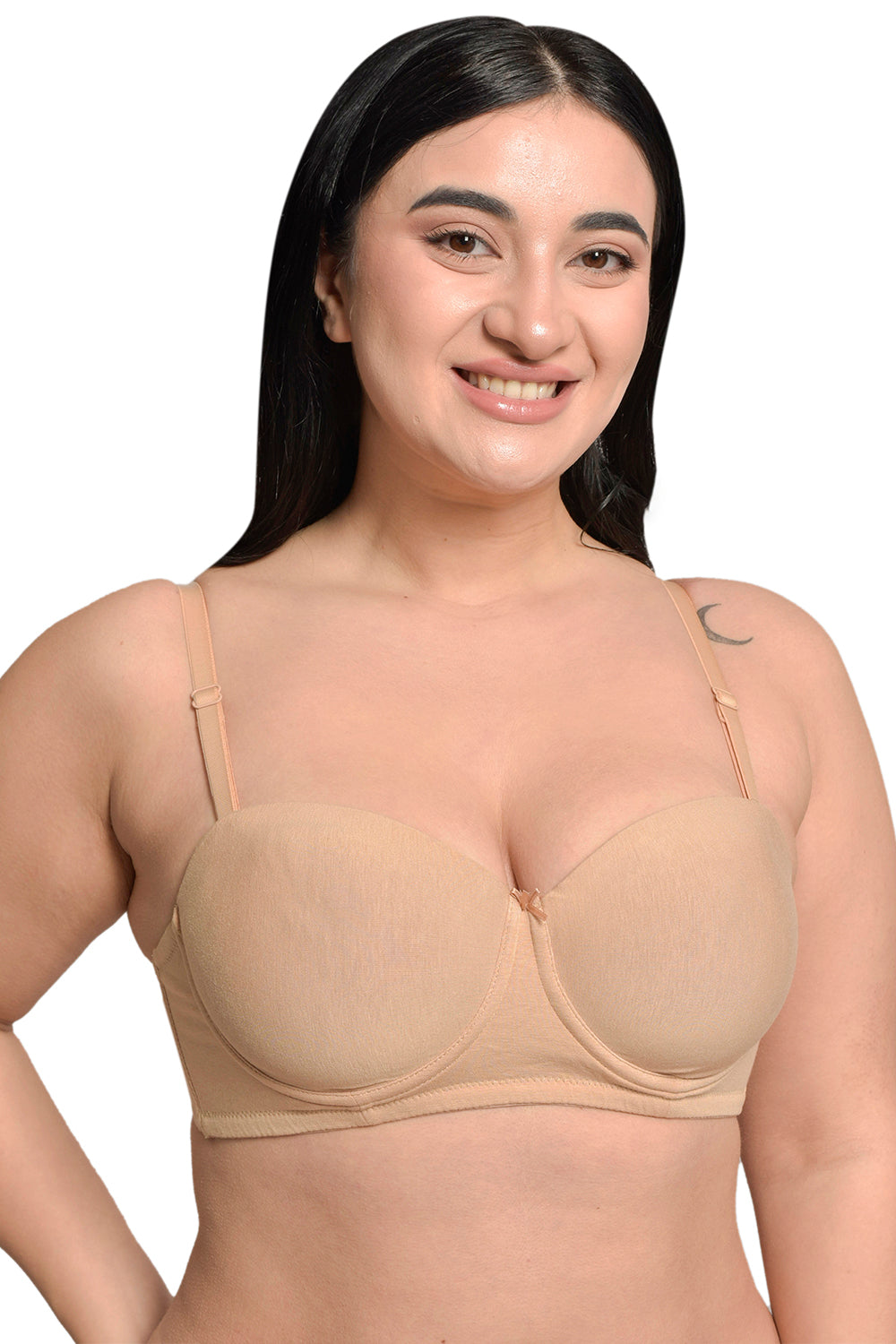 Plus Size Beige Organic Cotton Bamboo Padded Strapless Bra