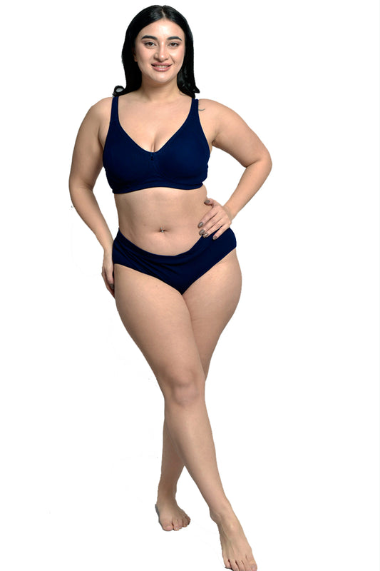 Plus Size Navy Blue Organic Cotton Bamboo Non padded Side support bra PISB057-NavyBlue