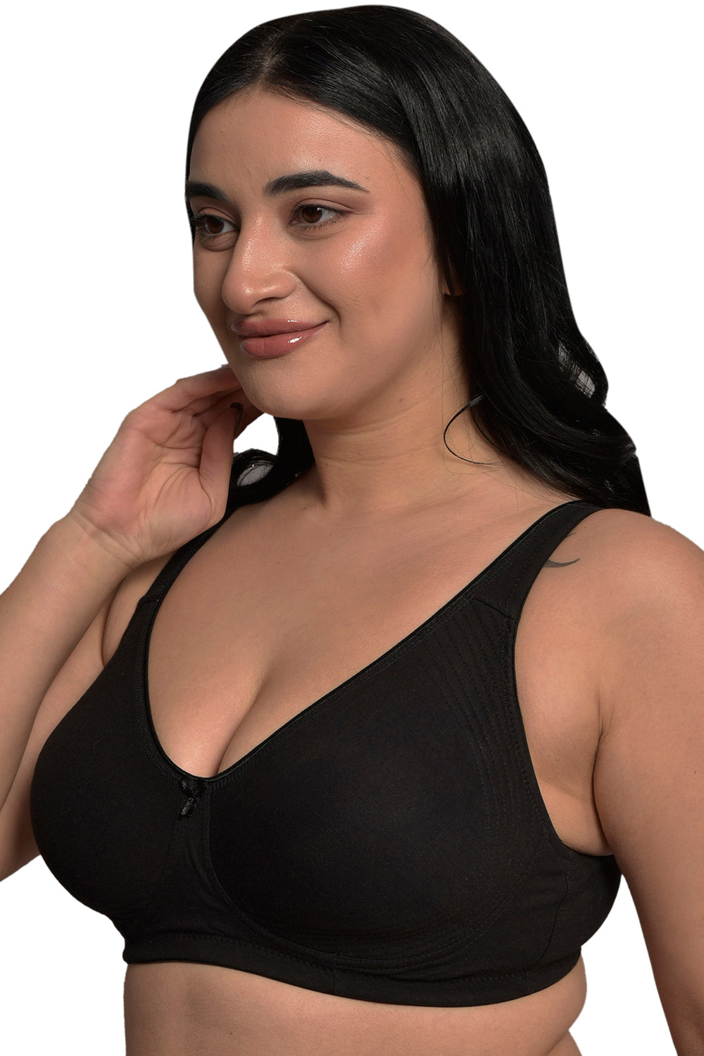 Plus Size Black Organic Cotton Bamboo Non padded Side support bra