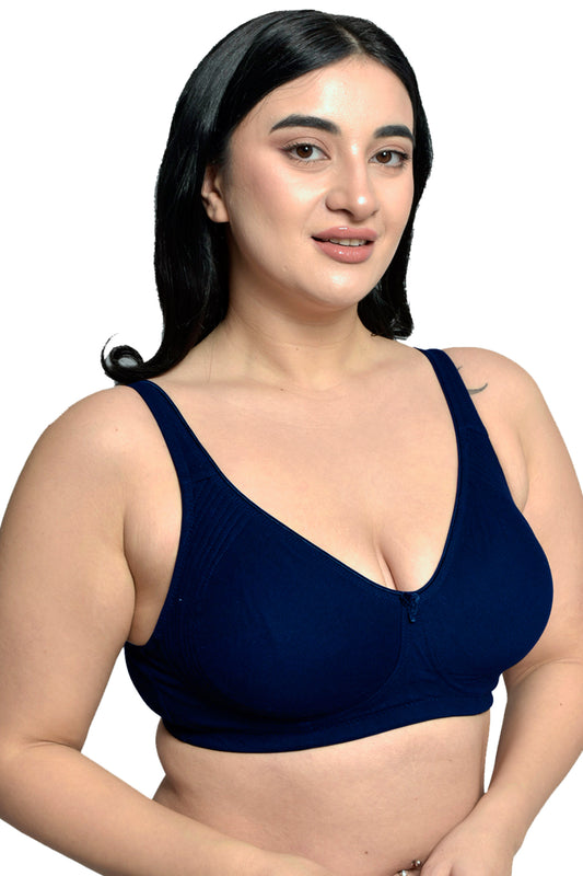 Plus Size Navy Blue Organic Cotton Bamboo Non padded Side support bra PISB057-NavyBlue