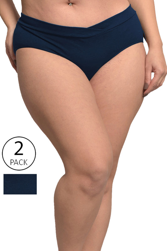 Plus Size Organic Cotton Antimicrobial Maternity Panty (Pack Of 2)-IMP102-Navy_Navy