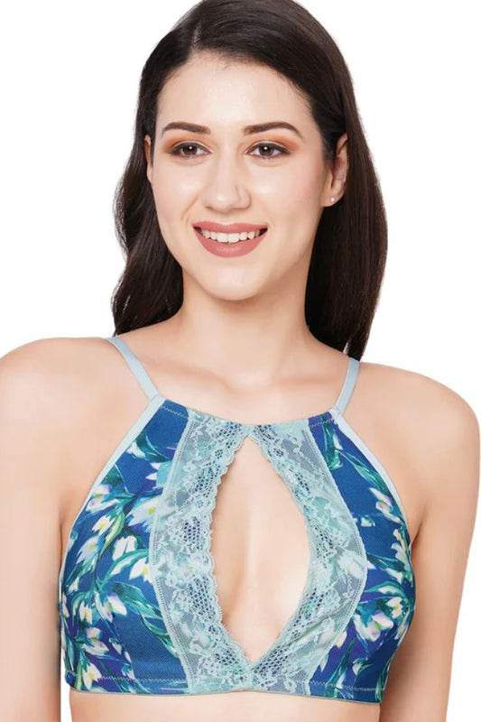 Organic Cotton  Blended Antimicrobial Lightly Padded Non-wired Bralette-ISB089-Green Print