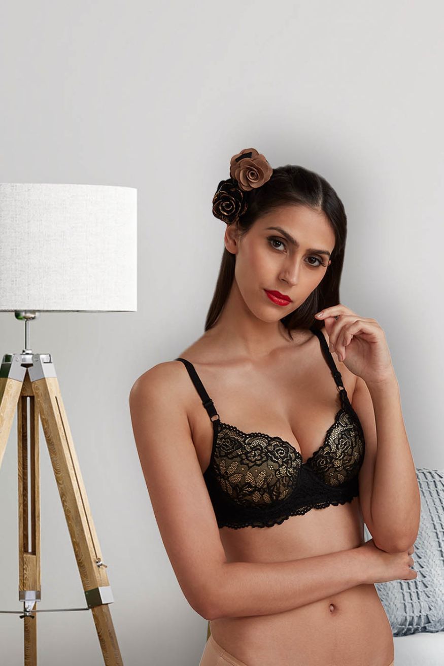 Organic Cotton  Padded Underwired Lace Bra-ISB047-
