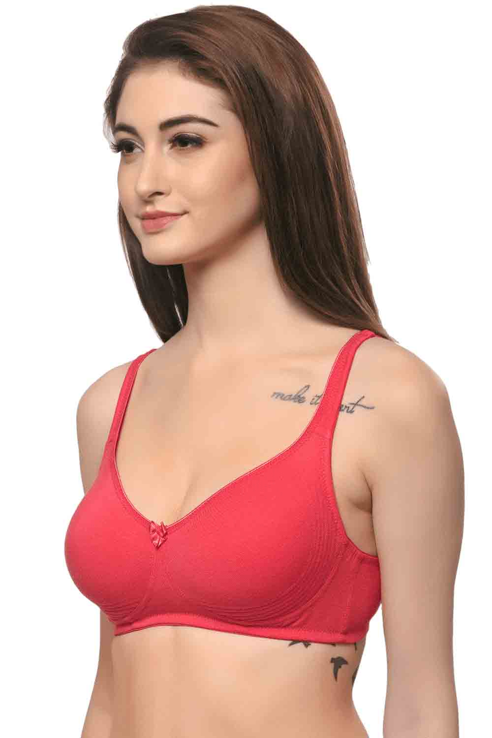 Organic Cotton  Antimicrobial  Seamless Side Support Bra (Pack of 2)-ISB057-Pink Lace Print_Bright Pink-