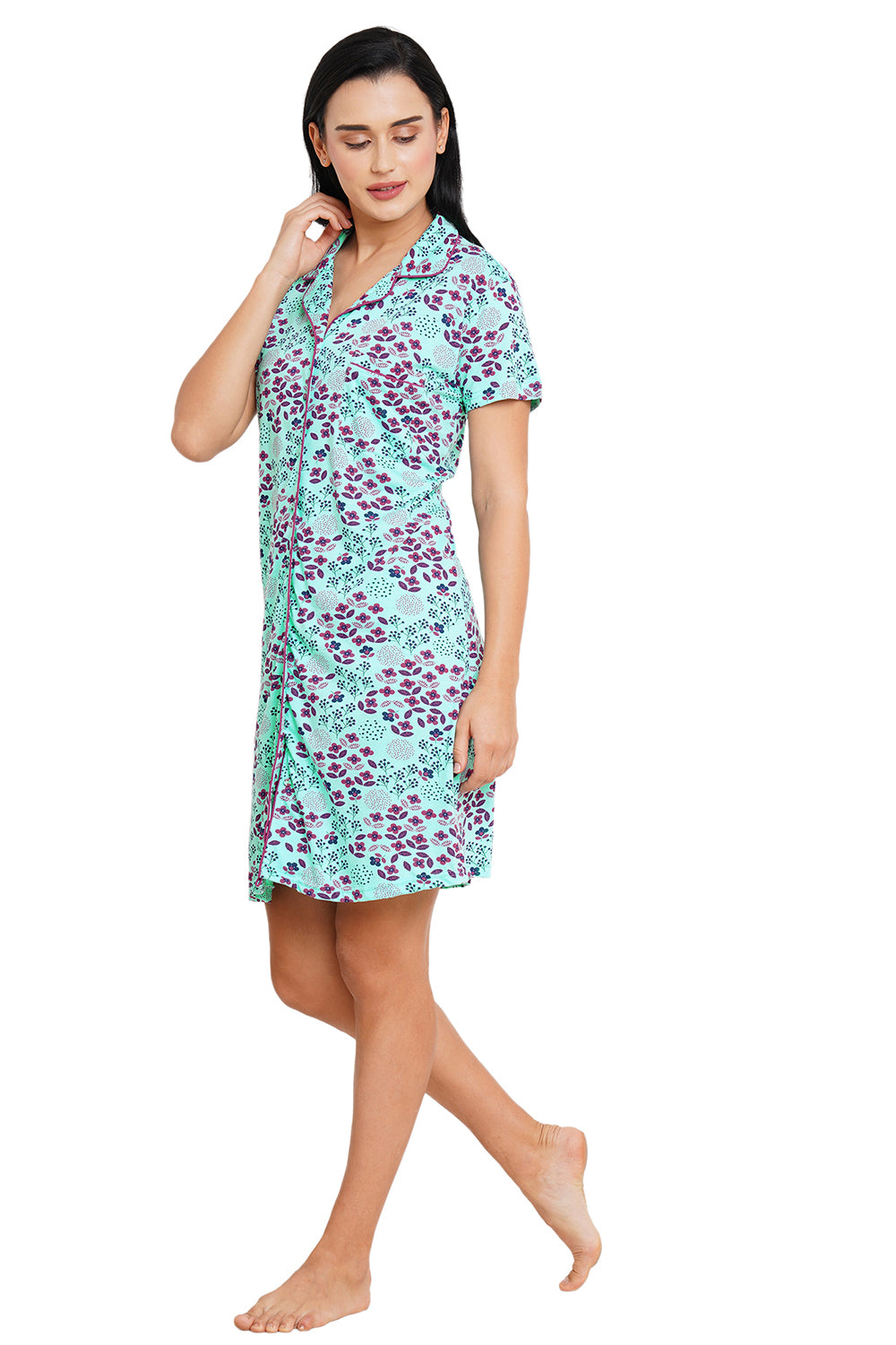 Organic Cotton and Bamboo fibre sleep shirt with a hairband-ISL024-Eclectic floral print