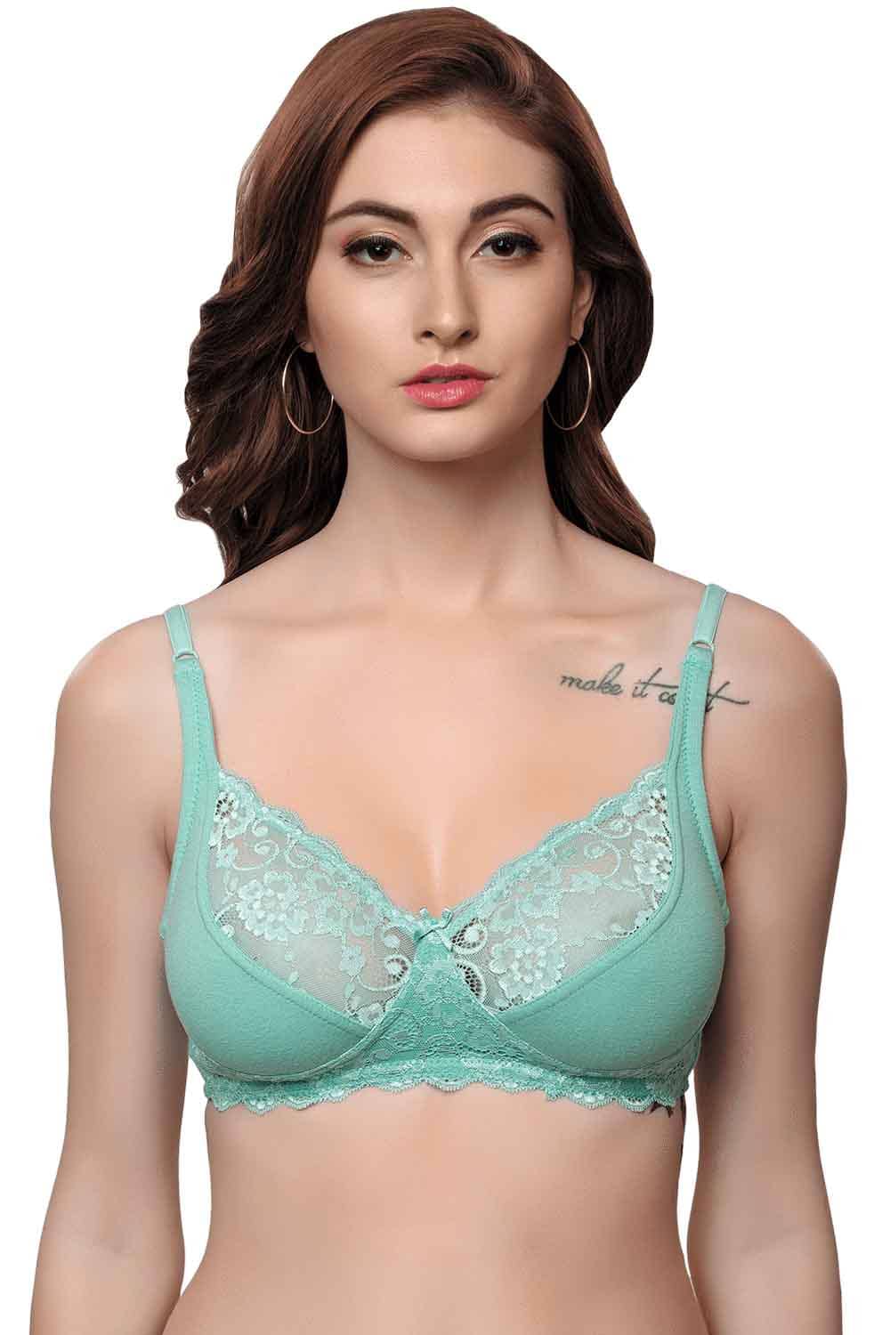 Organic Cotton Antimicrobial Laced non-Padded Bra-ISB019-Oceangreen