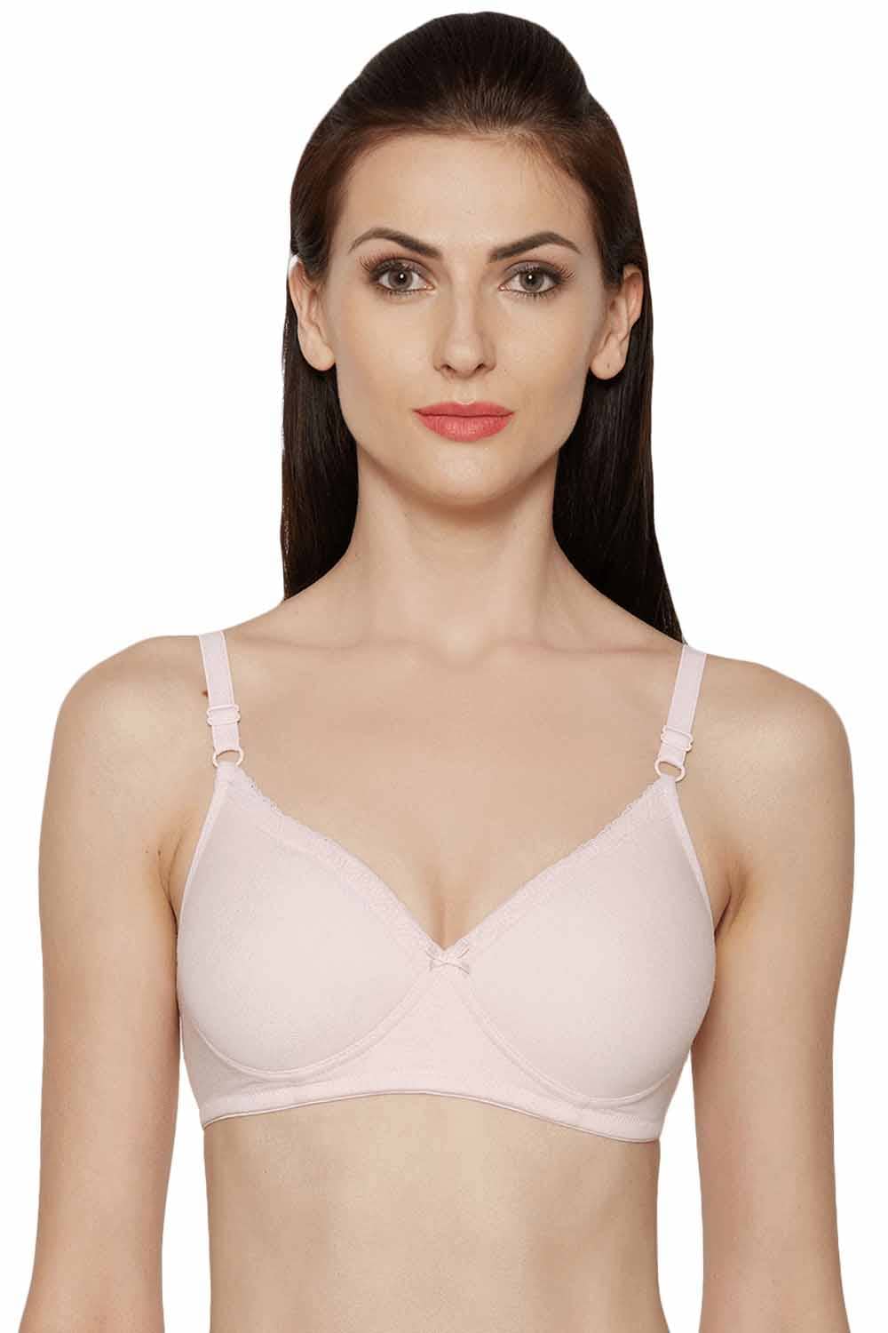 Organic Cotton  Antimicrobial Padded Non-wired Lace touch T-shirt Bra-ISB067-