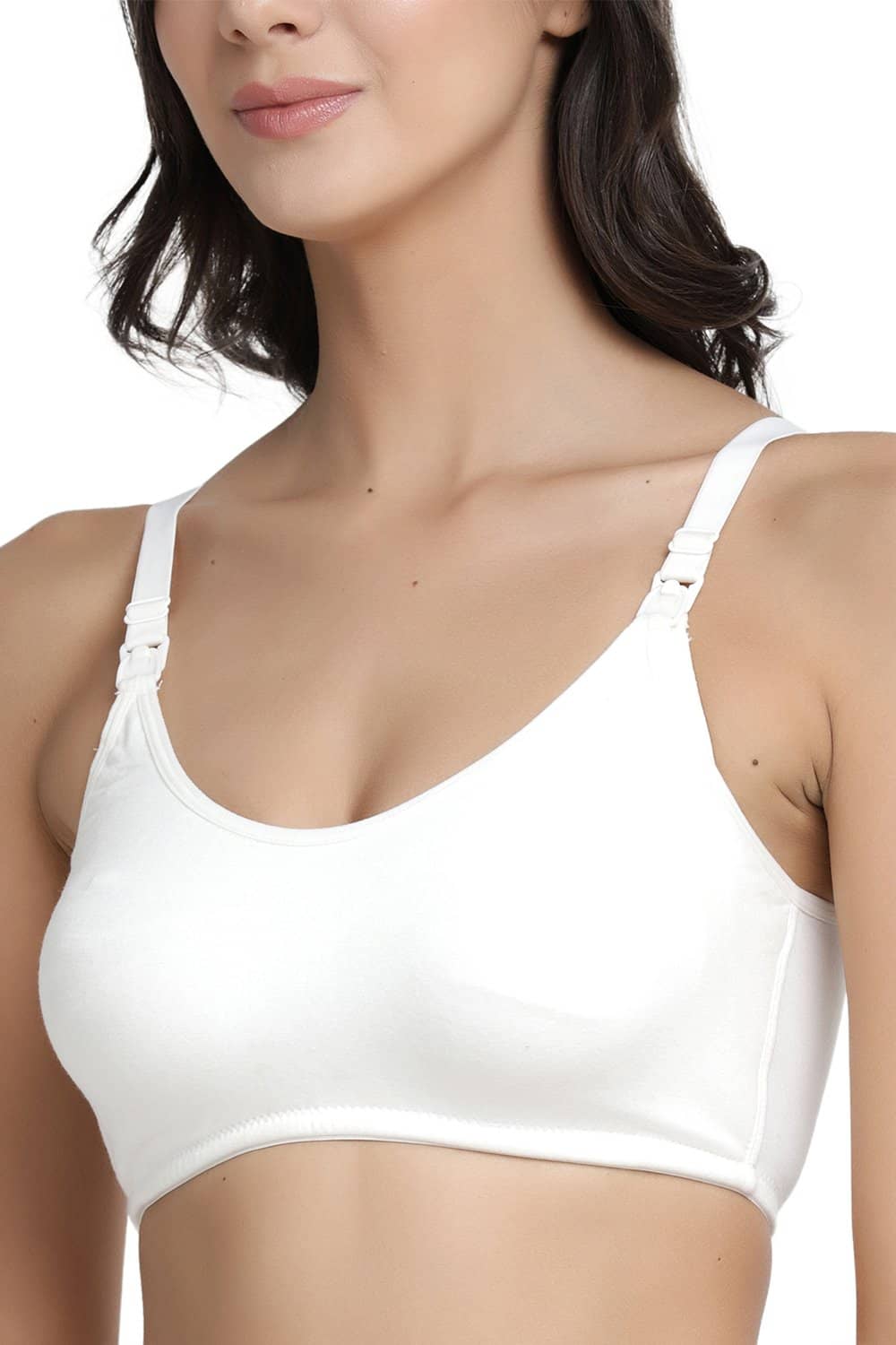 Buy Inner Sense Organic Cotton Antimicrobial Laced Nursing Bra Pack of 2 -  White online