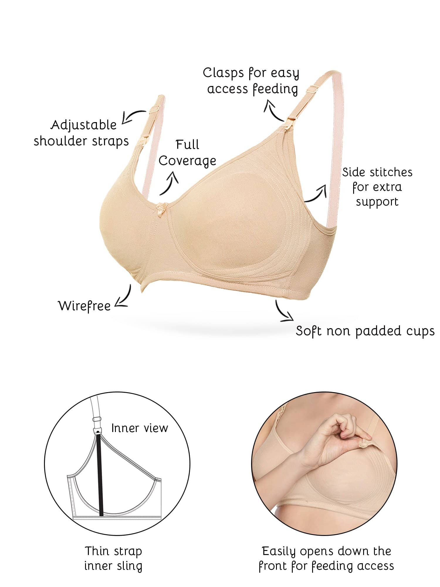 8QIDA Women's Solid Color Front Closure Smoothing Nursing Bra Full Covarge  Super Soft Beauty Back Bralette, Beige, Medium : : Clothing, Shoes  & Accessories