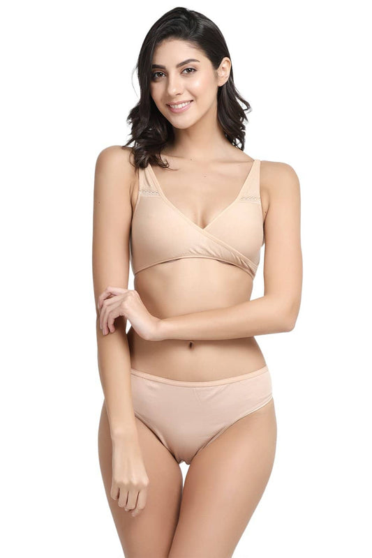Beige NonWired Non Padded Maternity Bra & Panty Set-IMBP007F