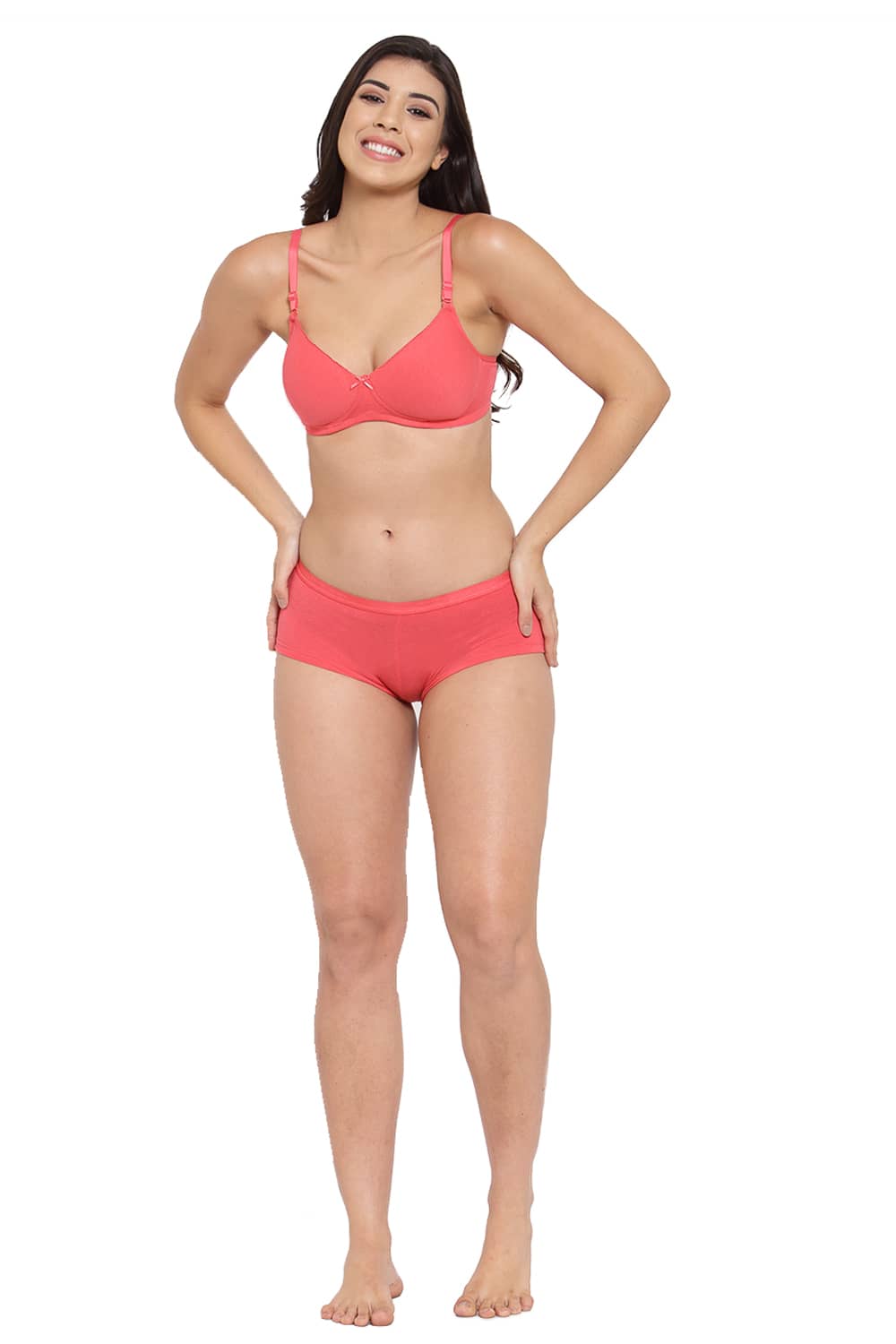 Organic Cotton Antimicrobial Padded t-shirt Bra & Panty Set-ISBP104_ISP038-Bright Pink-