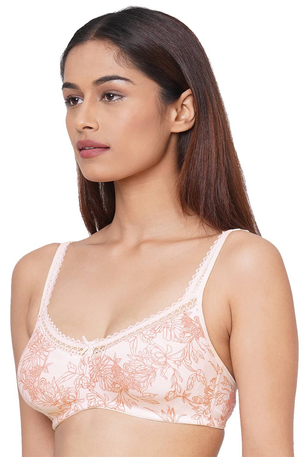 Organic Cotton Antimicrobial Soft Laced Bra (Pack of 2)-ISB017-Peach_Carrot Print-