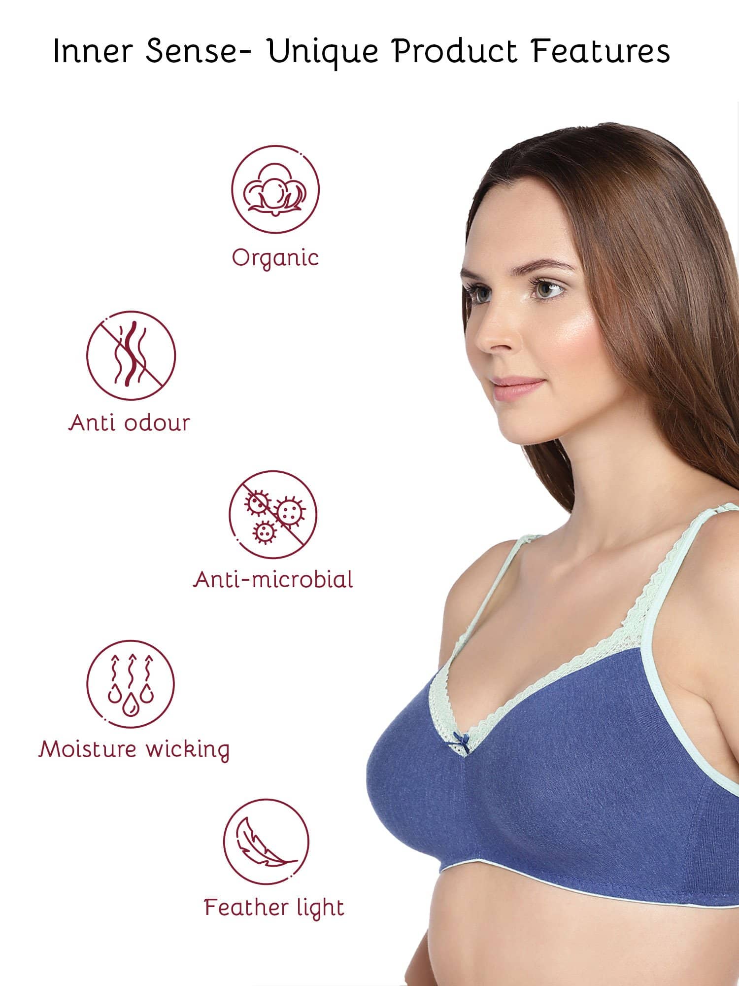 Inner Sense Organic Cotton Healthy Laced Cushioned Wired Bra : :  Clothing, Shoes & Accessories