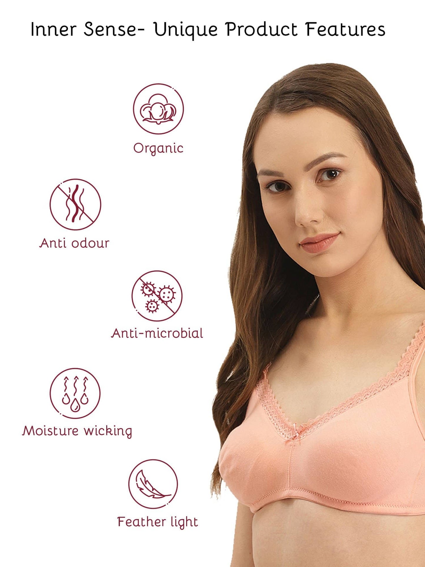 Organic Cotton Antimicrobial Soft Laced Bra (Pack of 3)-ISB017-Peach_Maroon_Maroon-