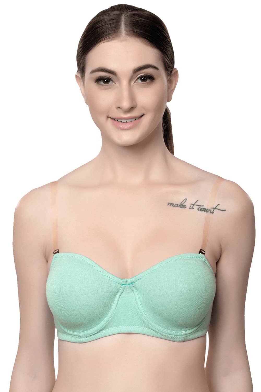 Organic Cotton  Antimicrobial Non-padded Strapless Bra-ISB020-Ocean Green-