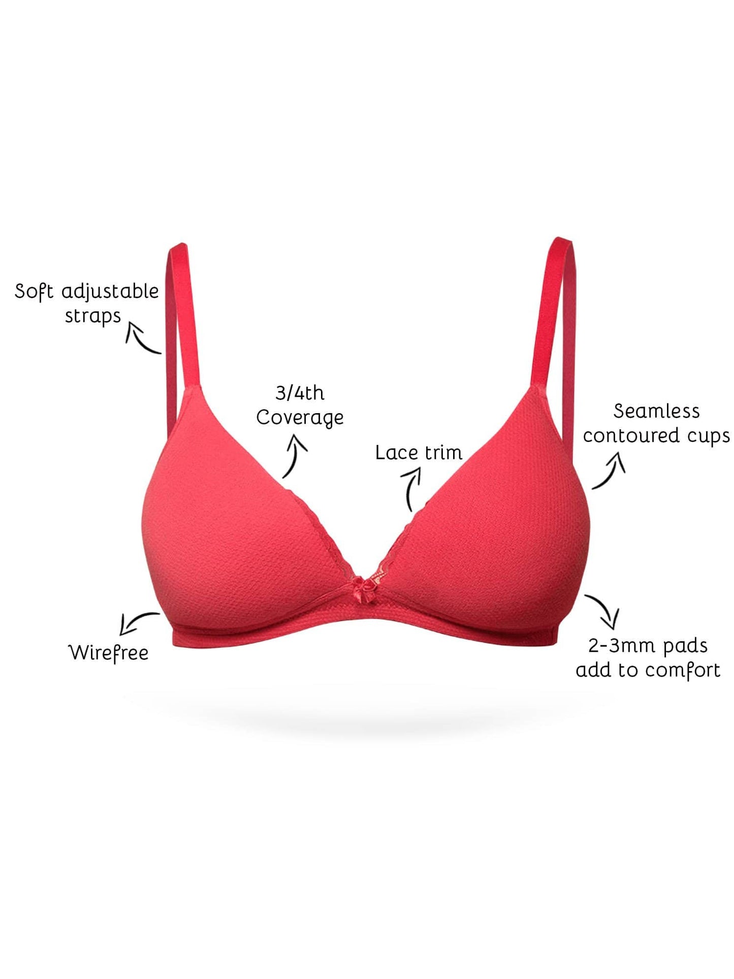 Organic Cotton  Antimicrobial Lace touch T-shirt Bra(Pack of 3)-ISB042-B.Pink_B.Pink_B.Pink-