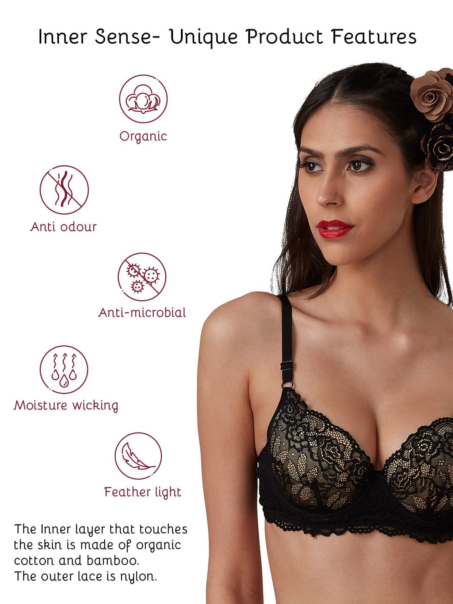 Organic Cotton  Padded Underwired Lace Bra-ISB047-