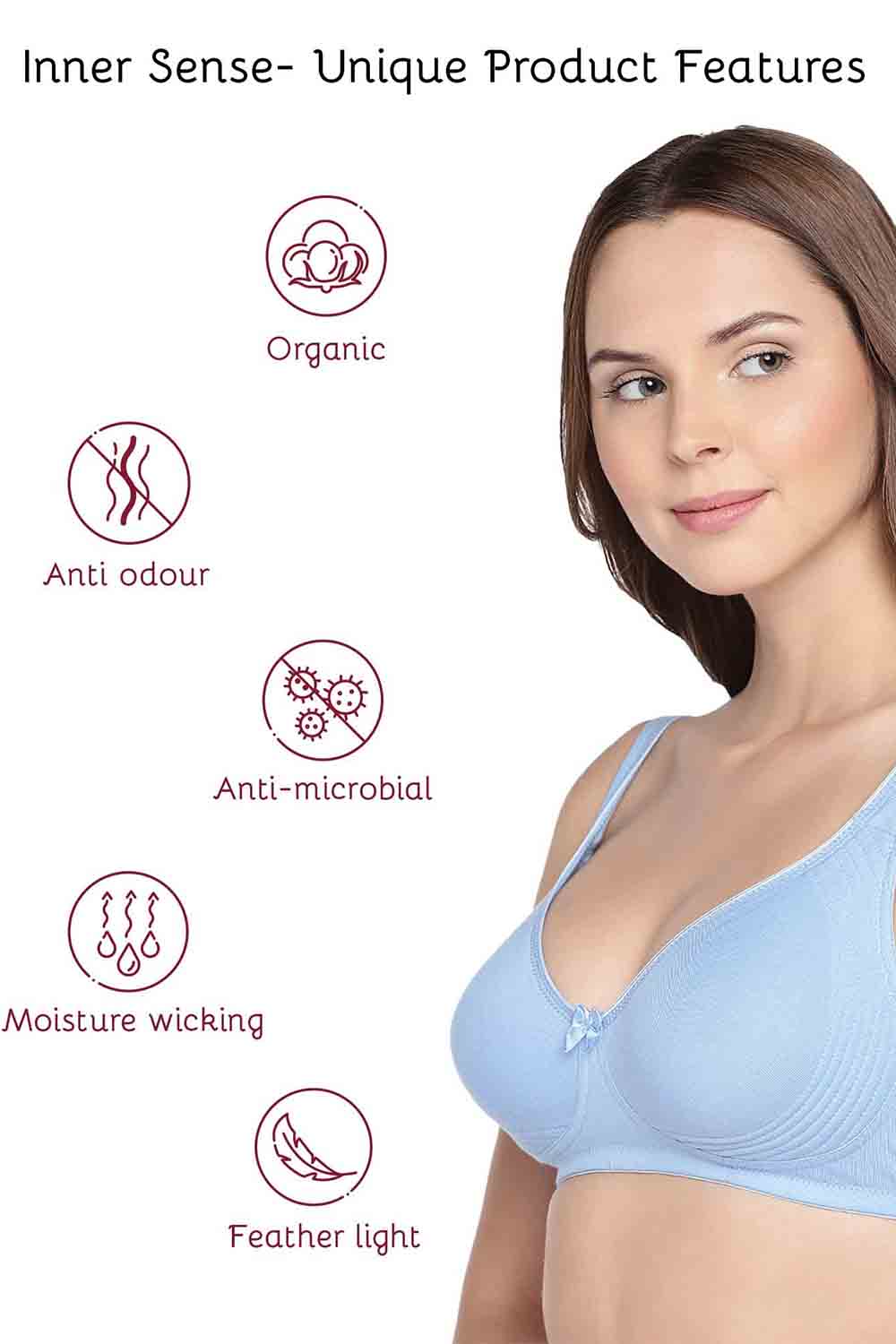 Organic Cotton Antimicrobial Seamless Side Support Bra & Panty  Set-ISBP057-Sky Blue