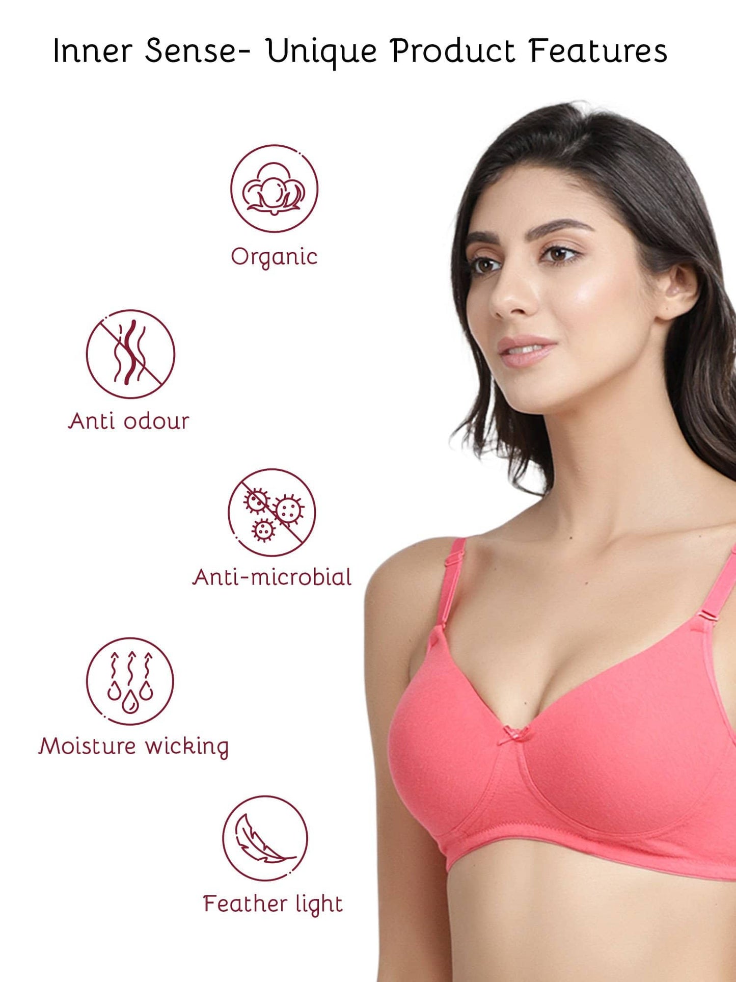 Organic Cotton  Antimicrobial Wire-free Padded Bra (Pack of 3)-ISB068-Mauve_Mauve_B.Pink-