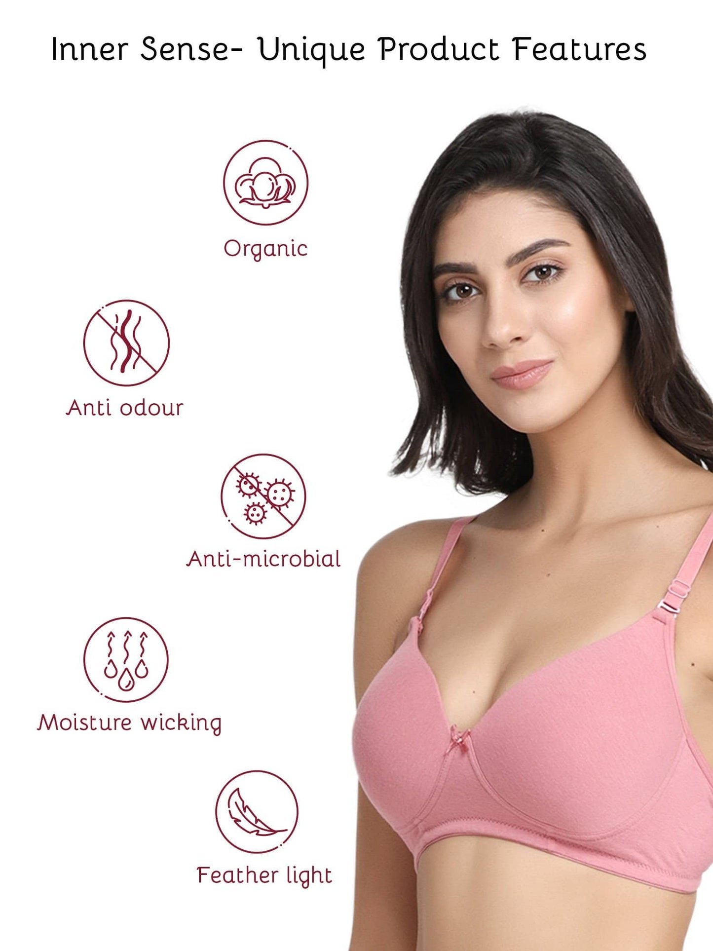 Organic Cotton Antimicrobial Wire-Free Padded Bra-ISB068-Mauve-