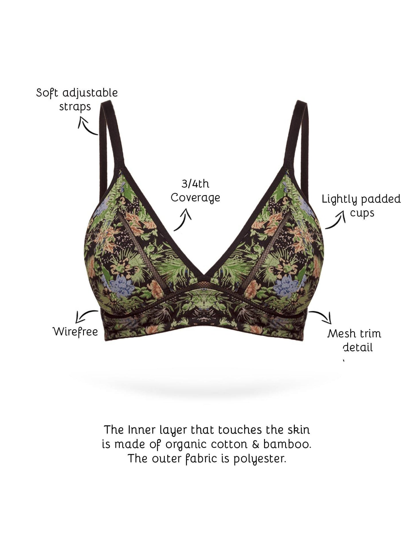 Organic Cotton  Antimicrobial Lightly Padded Non-wired Bralette-ISB081-