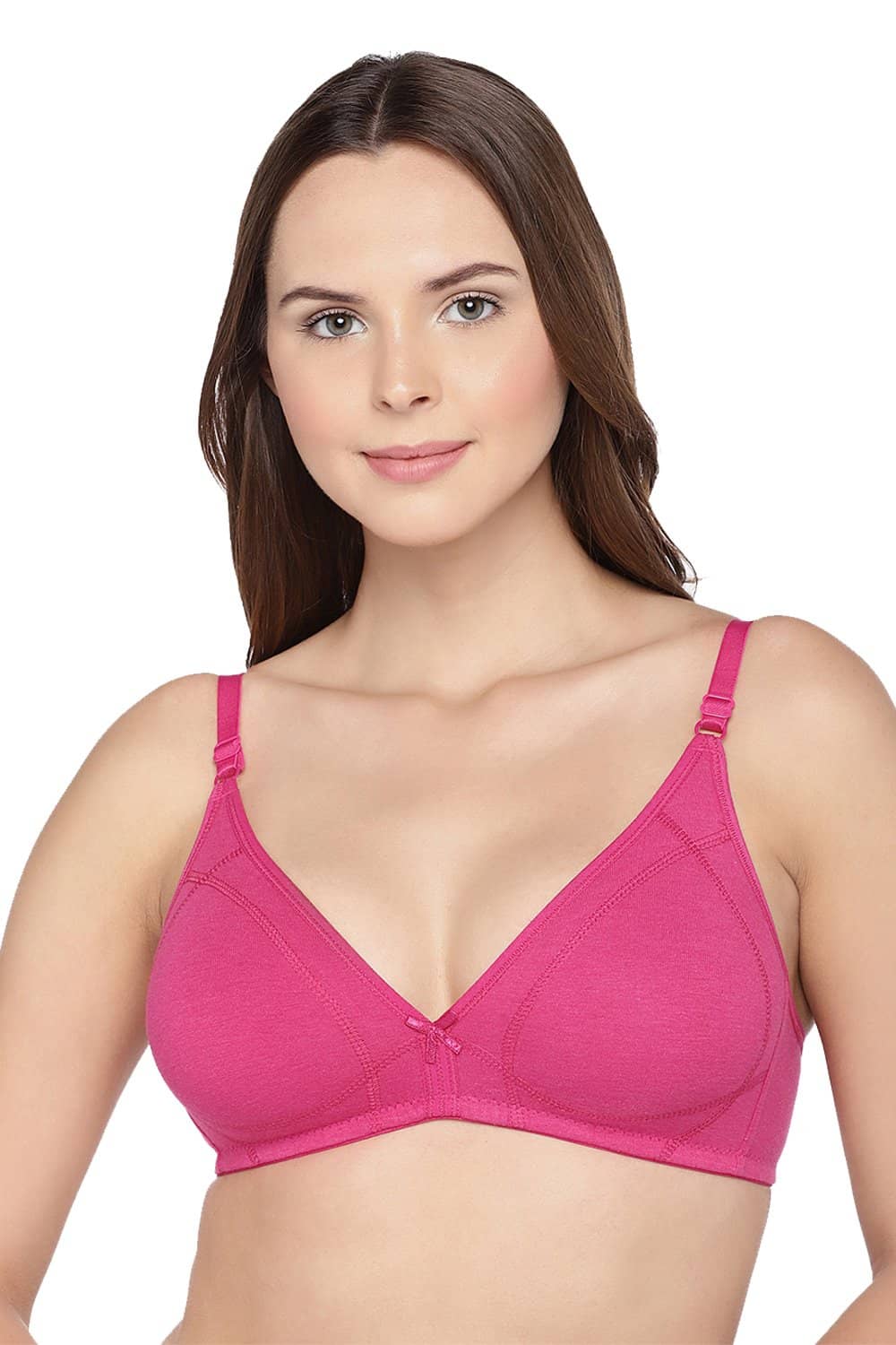 Organic Cotton Antimicrobial Seamless Triangular Bra with Supportive Stitch (Pack of 2)-ISB099-Fuschia_M.White-