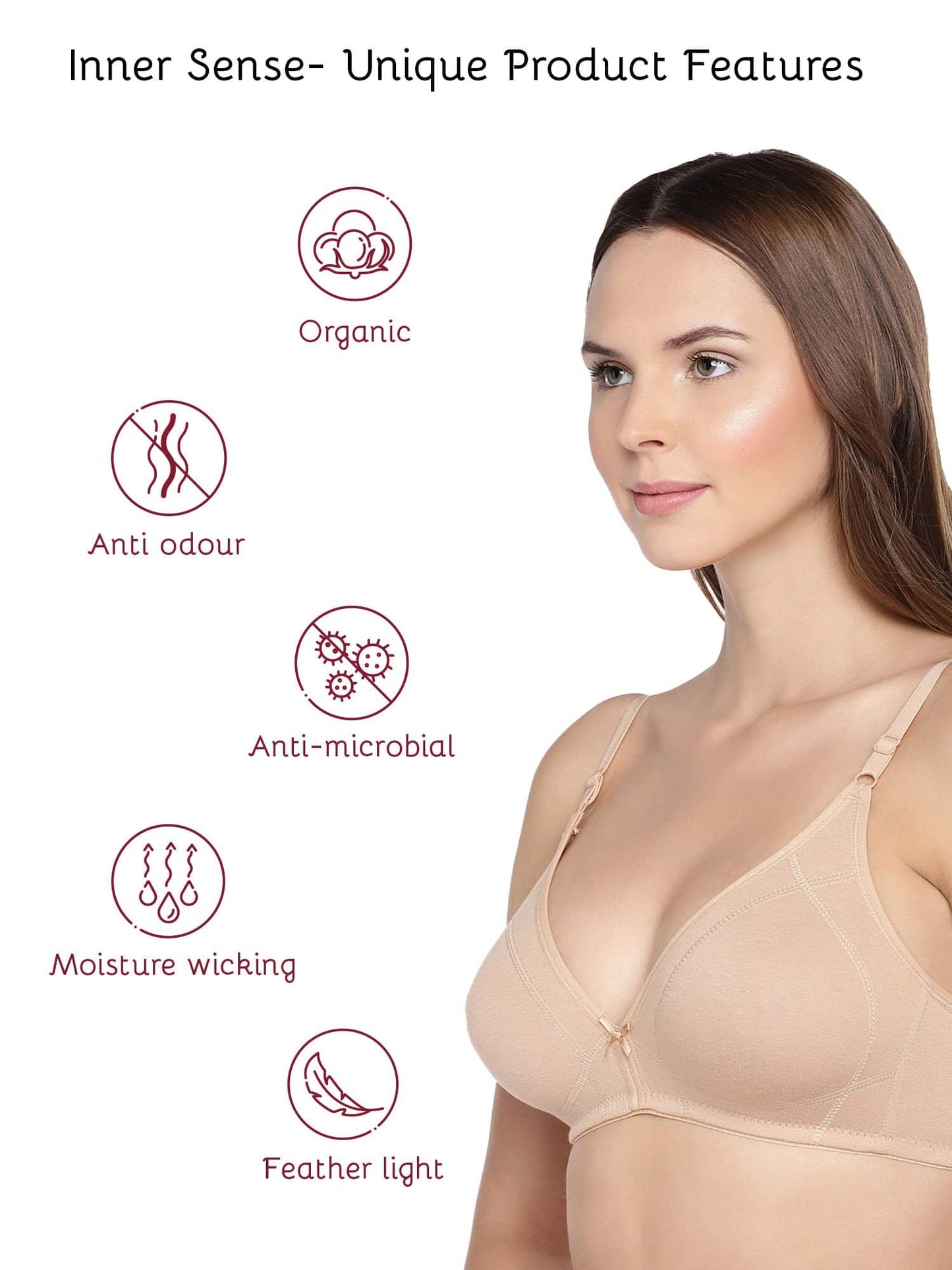 Organic Cotton Antimicrobial Seamless Triangular Bra with Supportive Stitch-ISB099-Skin-