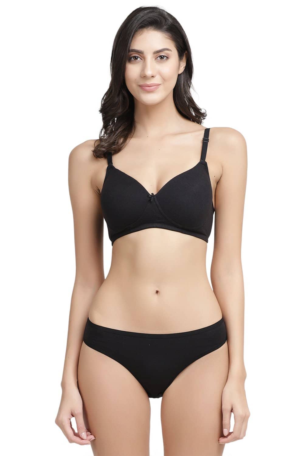 Organic Cotton Antimicrobial Wire-Free Padded Bra & Panty Set-ISBP068-Black-