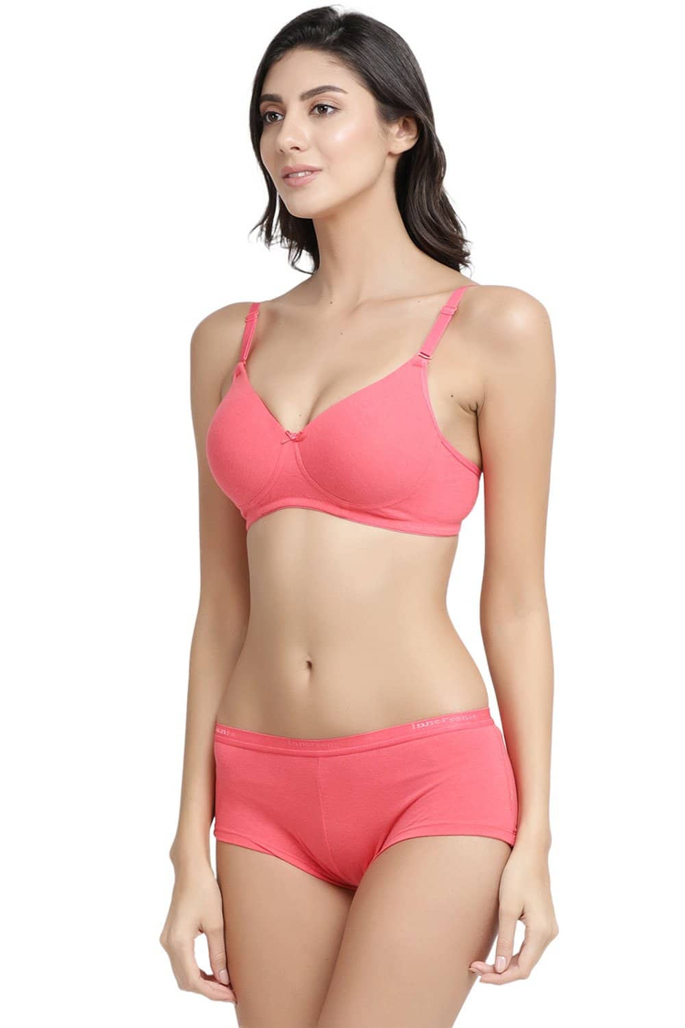 Organic Cotton Antimicrobial Wire-Free Padded Bra & Panty Set-ISBP068-Bright Pink-