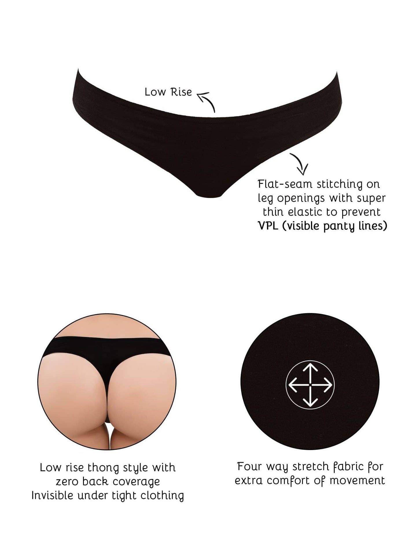 Organic Cotton Antimicrobial Thong ( Pack of 2 )-ISPC054-Skin_Black-