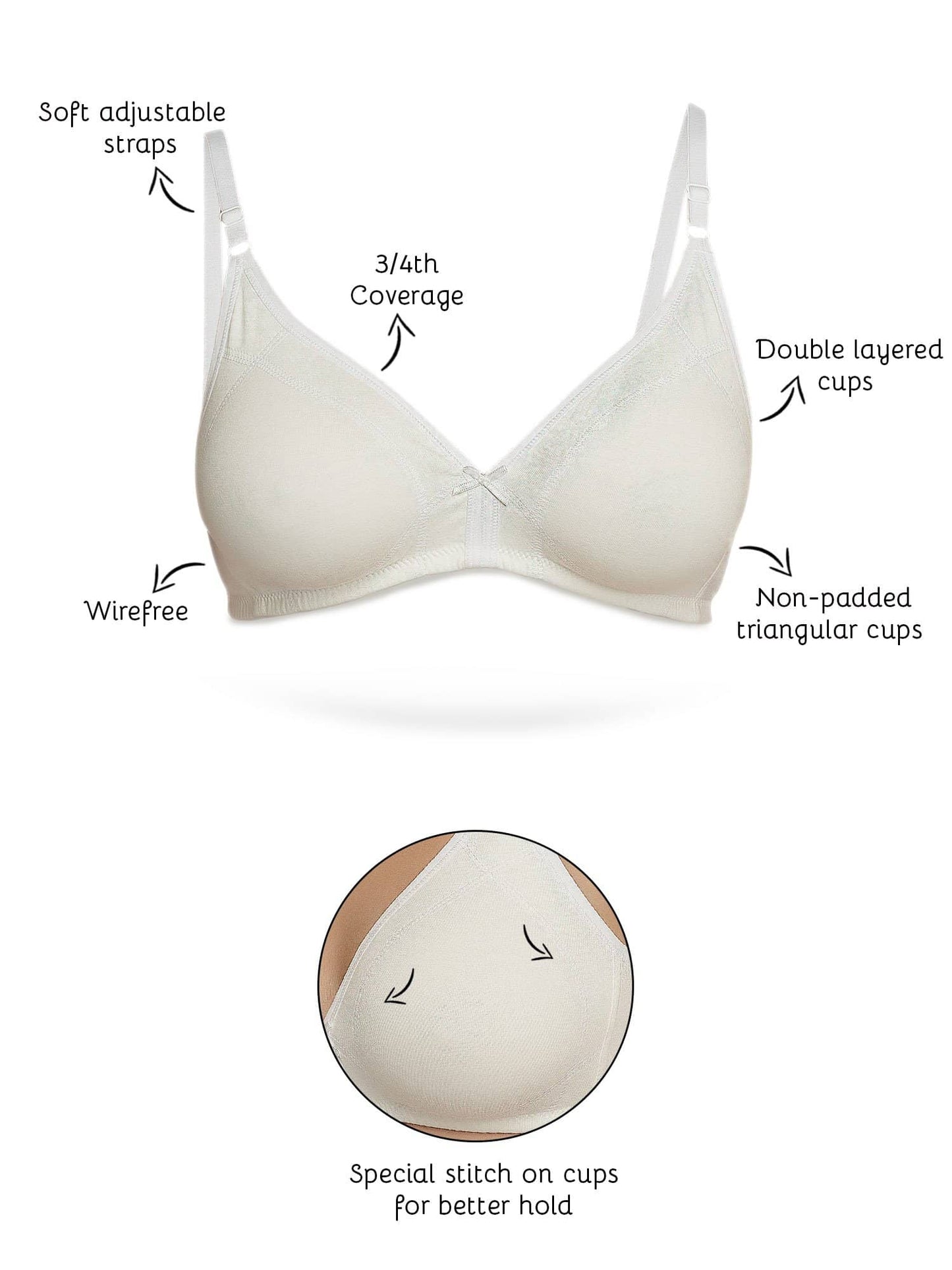 Organic Cotton Antimicrobial Seamless Triangular Bra with Supportive Stitch (Pack of 2)-ISB099-Skin_M.White-
